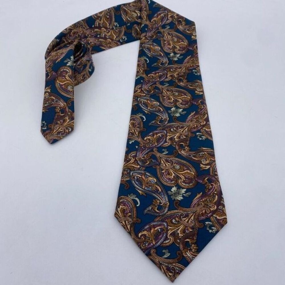 Christian Dior Necktie Gold Monsieur Silk Paisley Hand Finished Woven USA Made